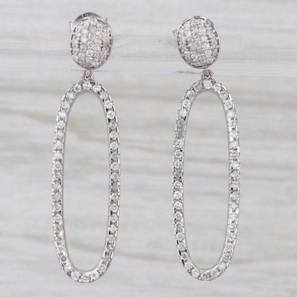 New 0.95ctw Diamond Oval Dangle Earrings 18k White Gold Drops