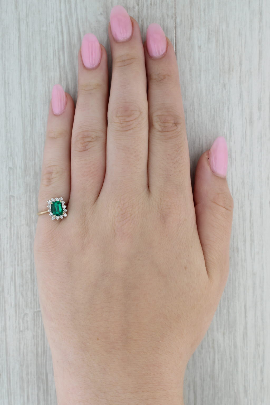 Dark Gray 1.18ctw Lab Created Emerald Diamond Halo Ring 14k Yellow Gold Size 6 Engagement
