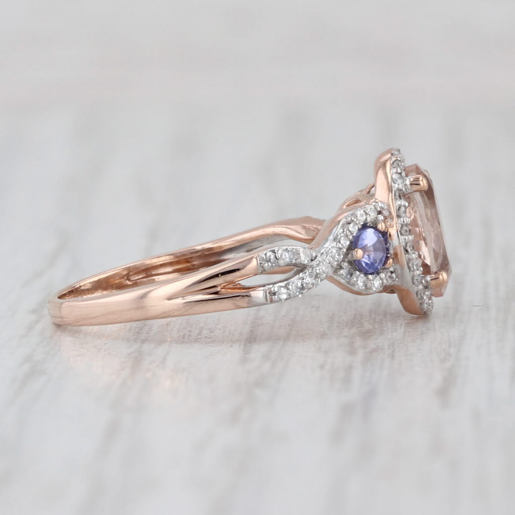 1.19ctw Morganite Diamond Halo Tanzanite Ring 10k Rose Gold Size 5 Engagement