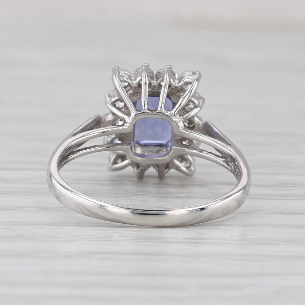 1.43ctw Tanzanite Diamond Halo Ring 18k White Gold Size 7
