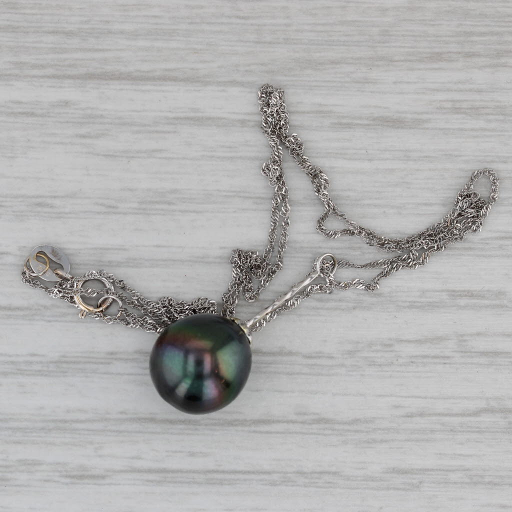 Gray Effy Cultured Black Pearl Pendant Necklace 14k White Gold 17.5" Singapore Chain