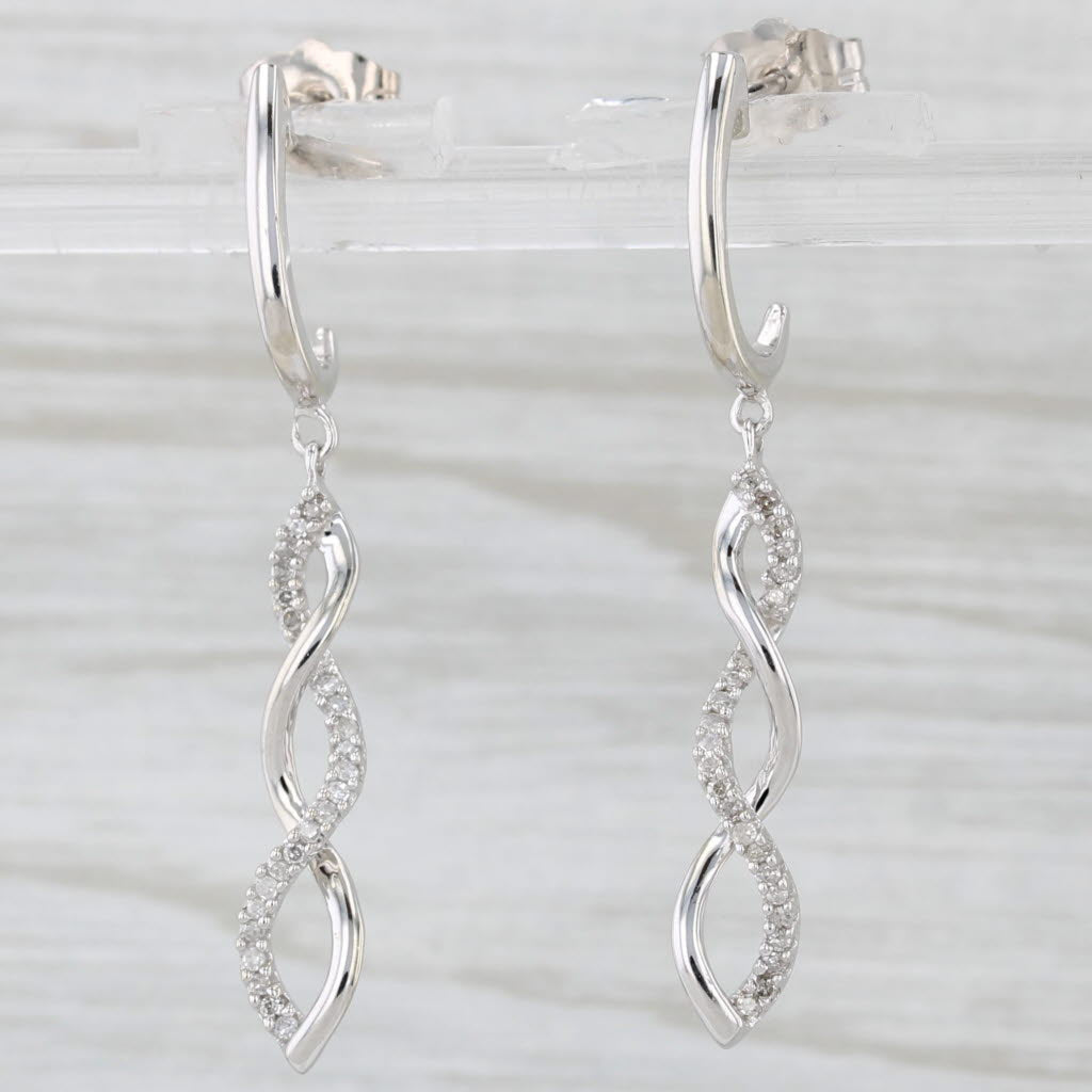 Light Gray 0.15tw Diamond Twist Dangle Earrings 10k White Gold Drops