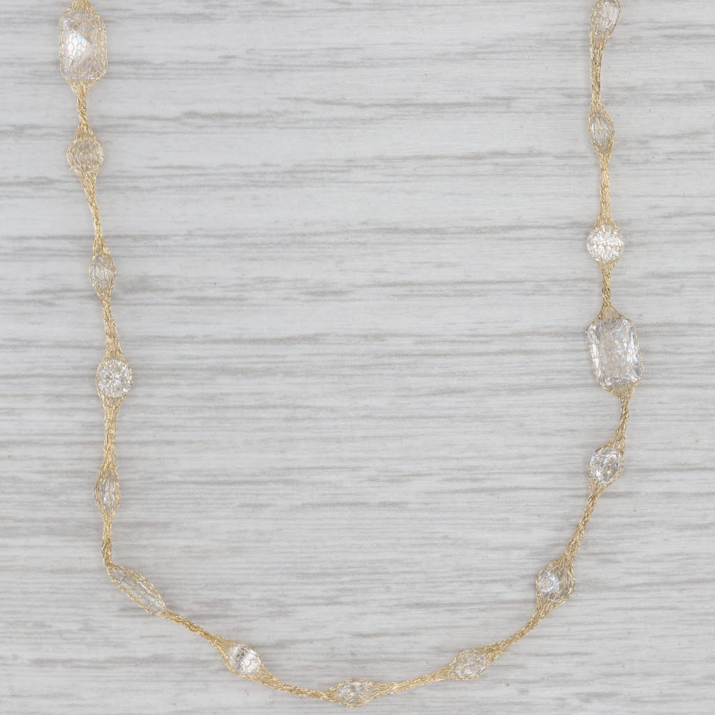 Gray New Cubic Zirconia Station Necklace 14k Yellow Gold 18.25" Rope Mesh Chain