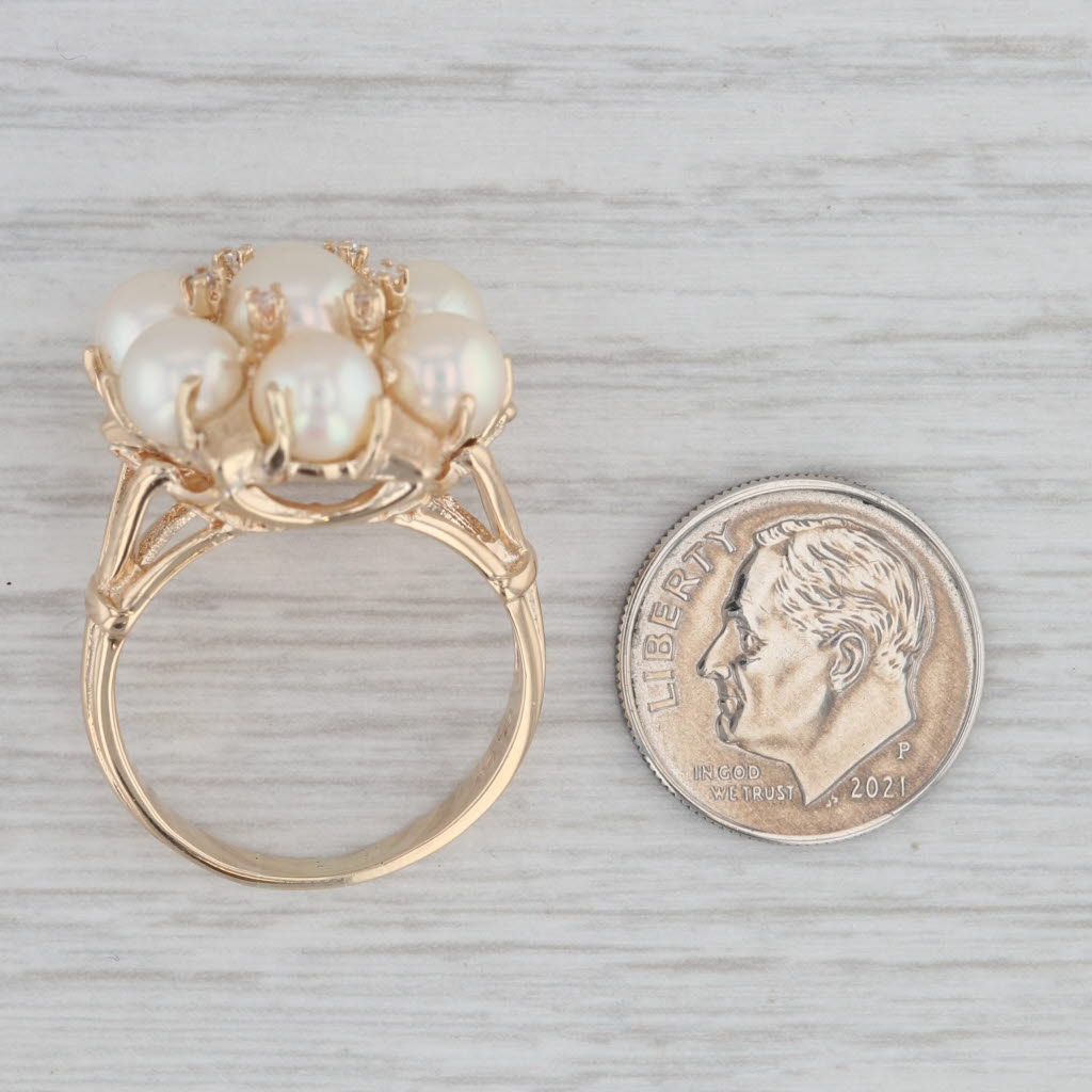 Gray Cultured Pearl Diamond Cluster Ring 14k Yellow Gold Size 9 Cocktail