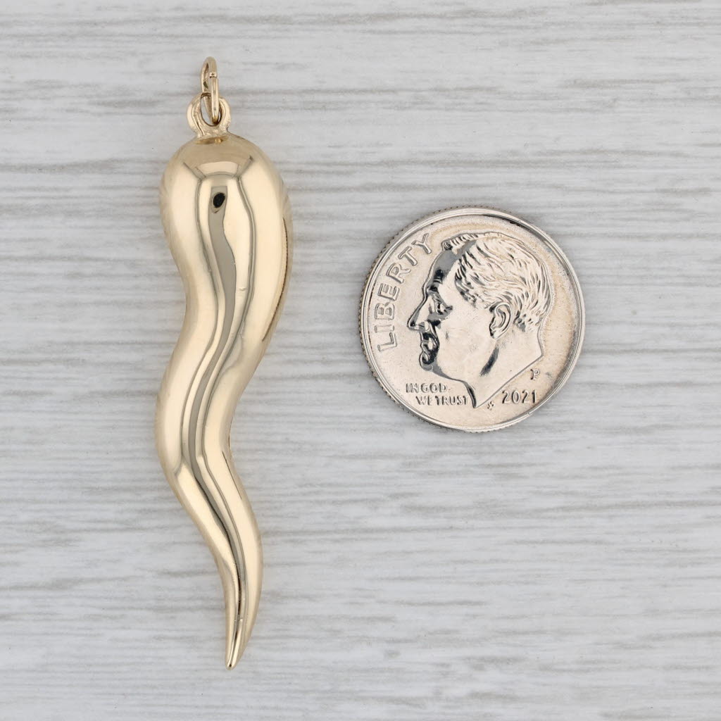 Gray Italian Horn Pendant 14k Yellow Gold Good Luck Talisman Charm