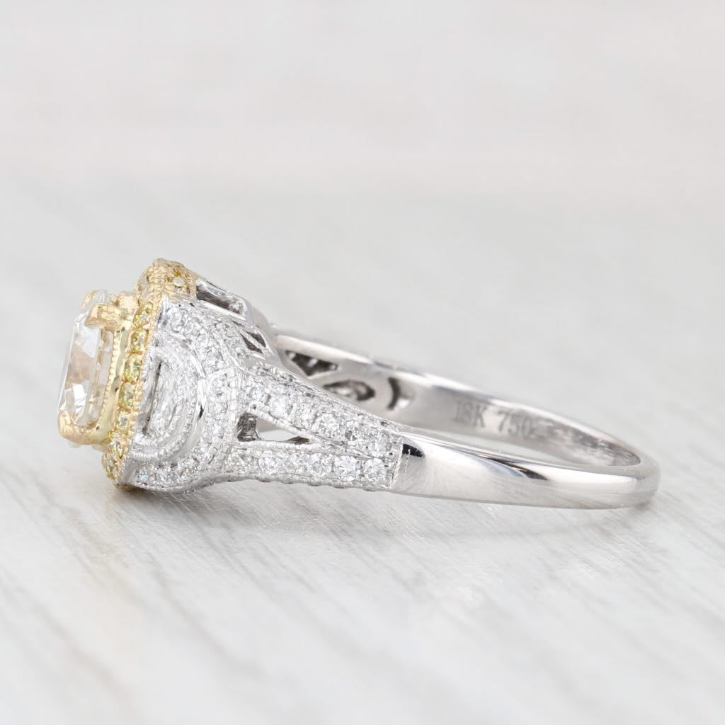 Light Gray 1.87ctw White Yellow Diamond Halo Engagement Ring 18k White Gold Size 8 GIA