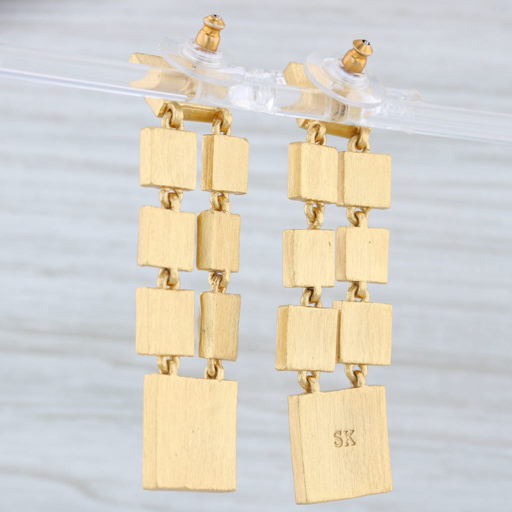 Light Gray New Stephnie Kantis Mother of Pearl Dangle Statement Earrings 24k Gold Plated