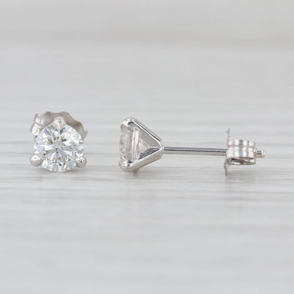 New 0.66ctw Diamond Stud Earrings 14k White Gold Round Solitaire Studs