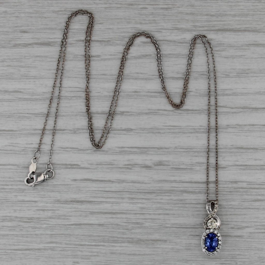 Le Vian 0.80ctw Tanzanite Diamond Halo Pendant Necklace 14k White Gold 22"