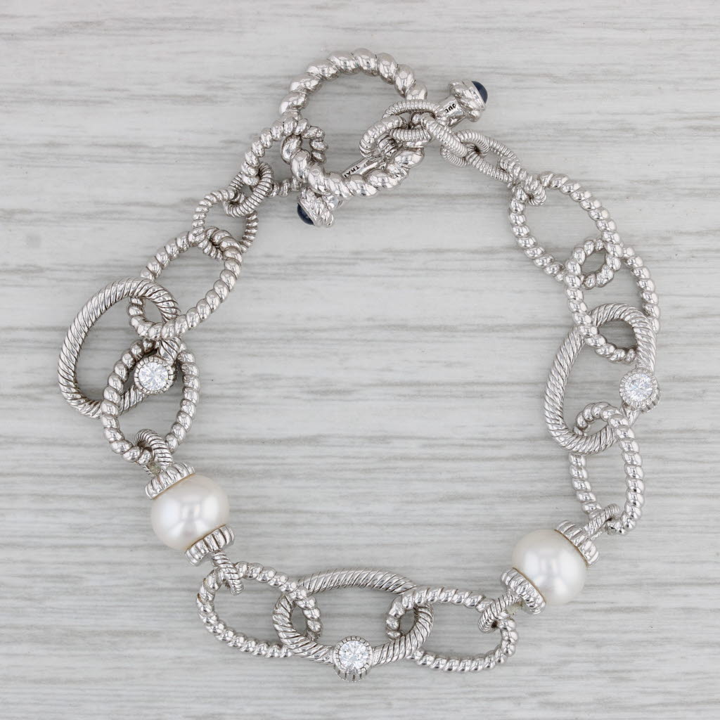 Gray Judith Ripka Sapphire Cubic Zirconia Pearl Bracelet Sterling Silver 6.75"