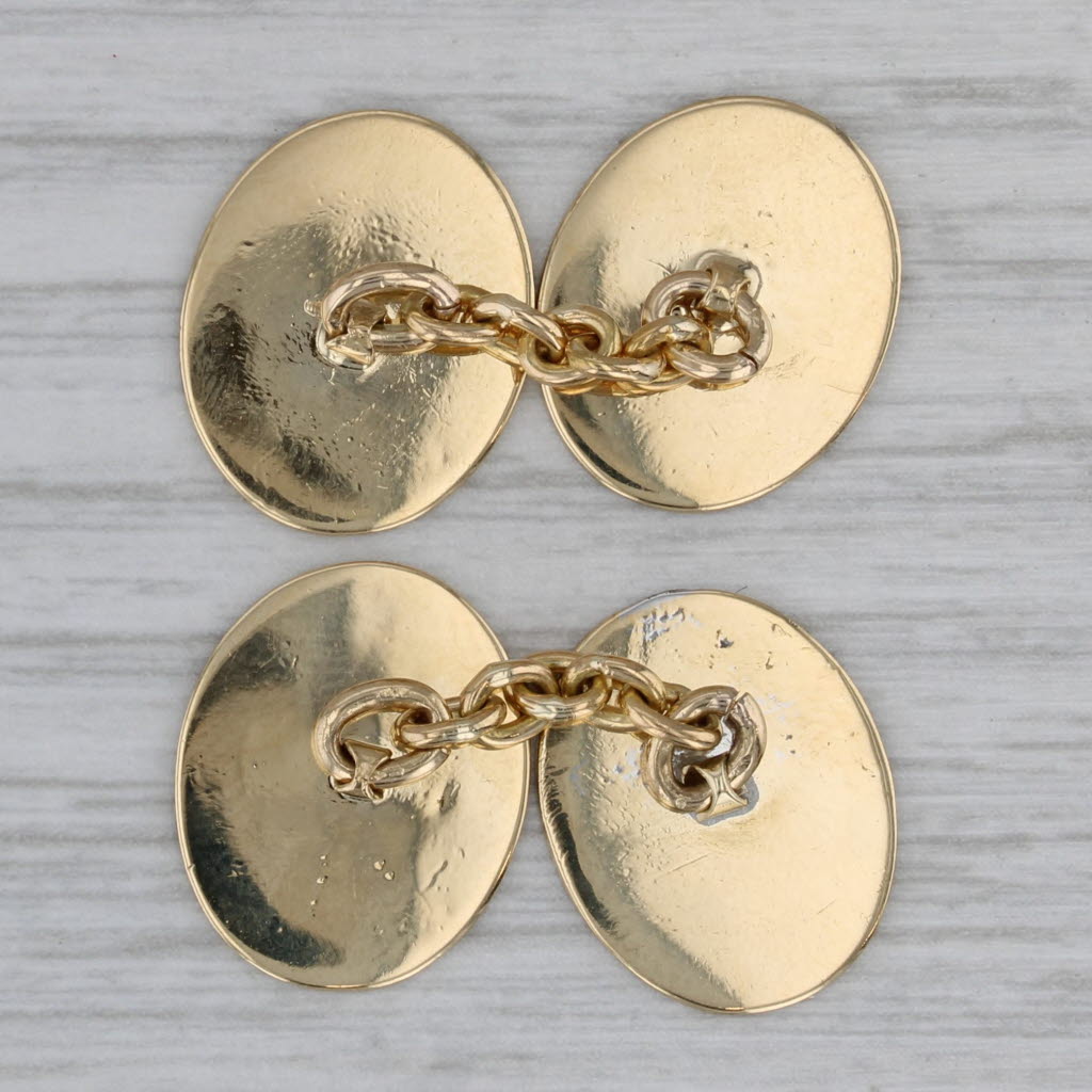 Gray Floral Cherub Cufflinks 14k Yellow Gold Antique Suit Accesory