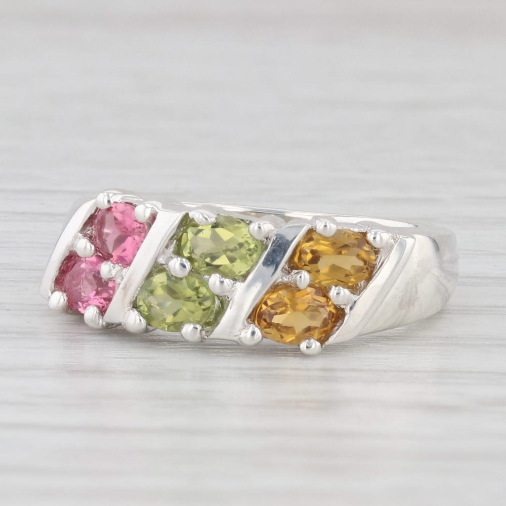 Light Gray 1.10ctw Tourmaline Ring Sterling Silver Size 6 Orange Green Pink