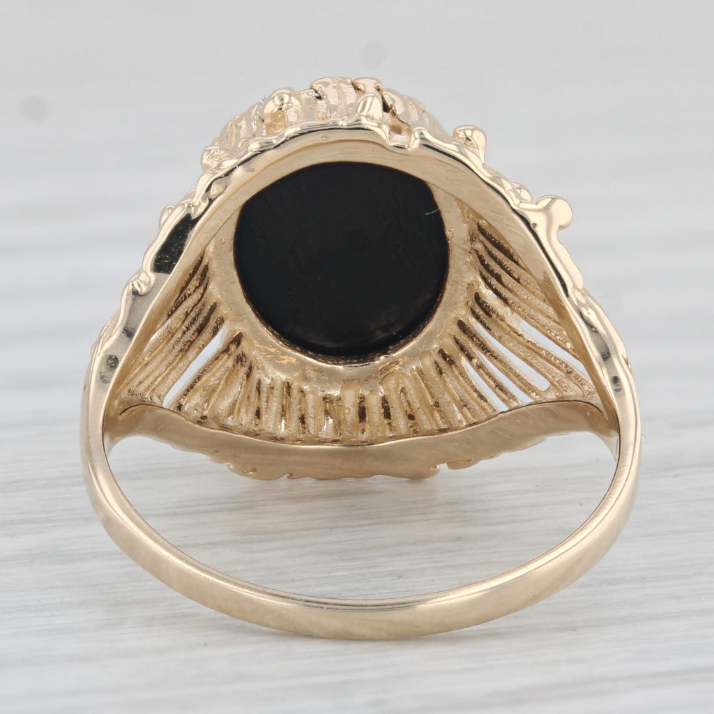 Gray Maui Divers Black Coral Ring 14k Yellow Gold Size 7.25 Cabochon Solitaire