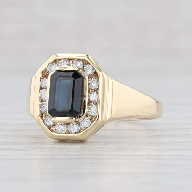 Light Gray 1.38ctw Blue Sapphire Diamond Halo Ring 14k Yellow Gold Size 8