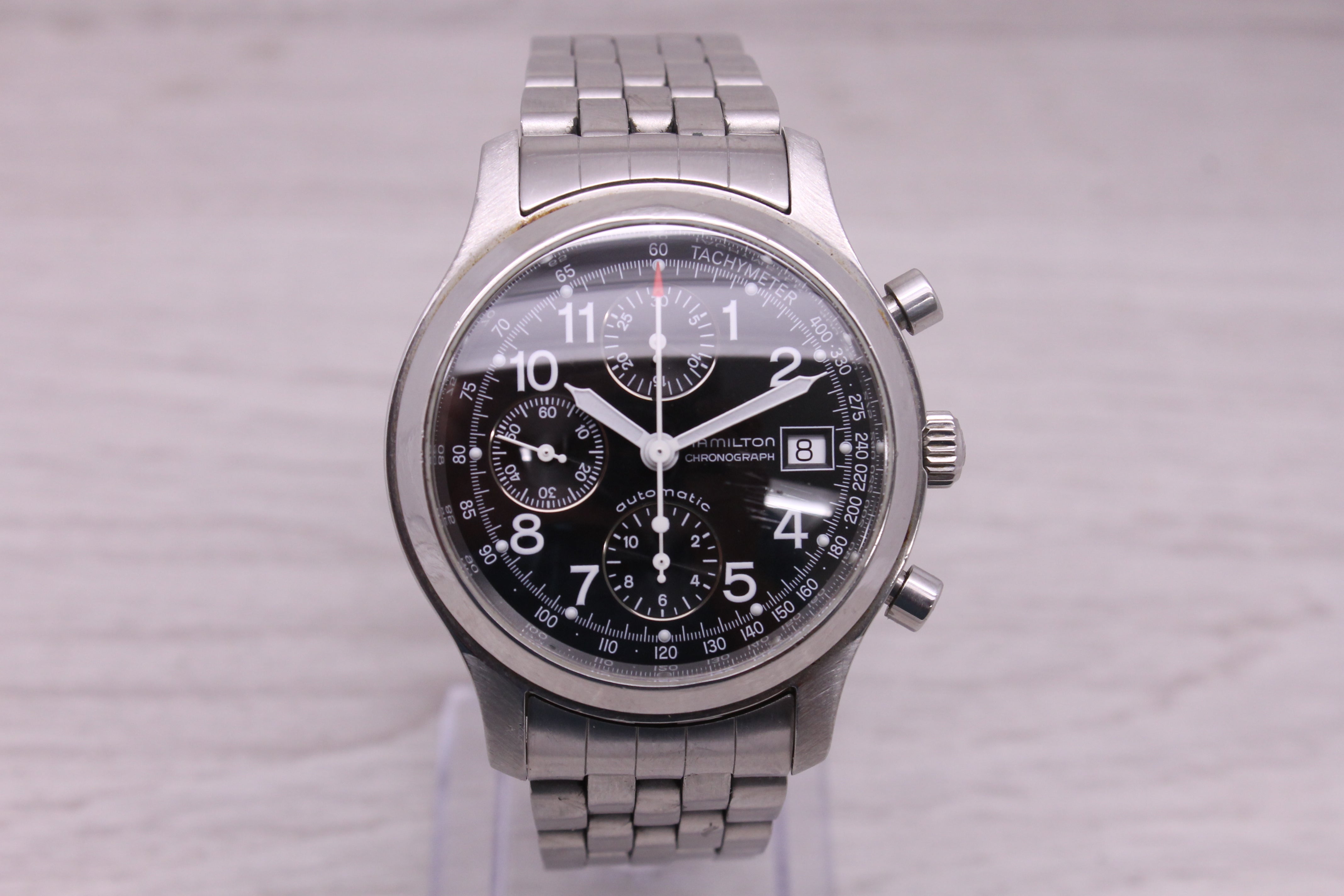 Gray Hamilton 40mm Stainless Steel Mens Automatic Chronograph Watch w/ Bracelet 3828