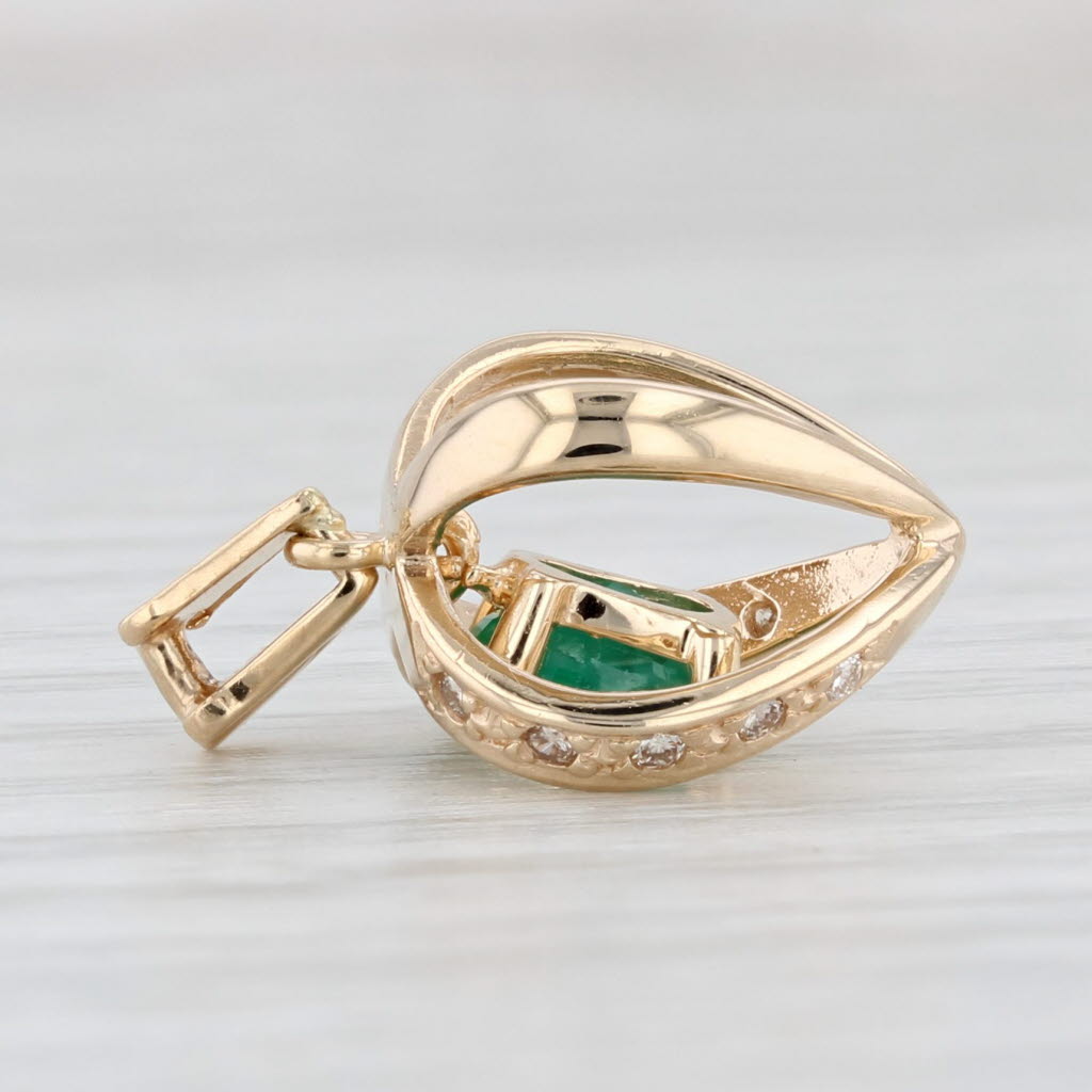 Light Gray 0.58ct Emerald Diamond Pendant 14k Yellow Gold Cage Drop
