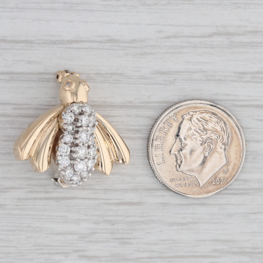 Gray 0.49ctw VS2 Diamond Bee Brooch 14k Yellow White Gold Pin