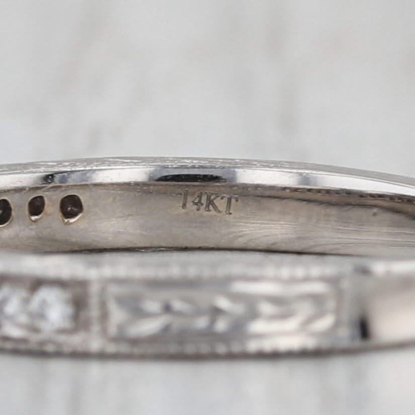 0.10ctw Diamond Wheat Etched Wedding Band 14k White Gold Size 7 Stackable Ring