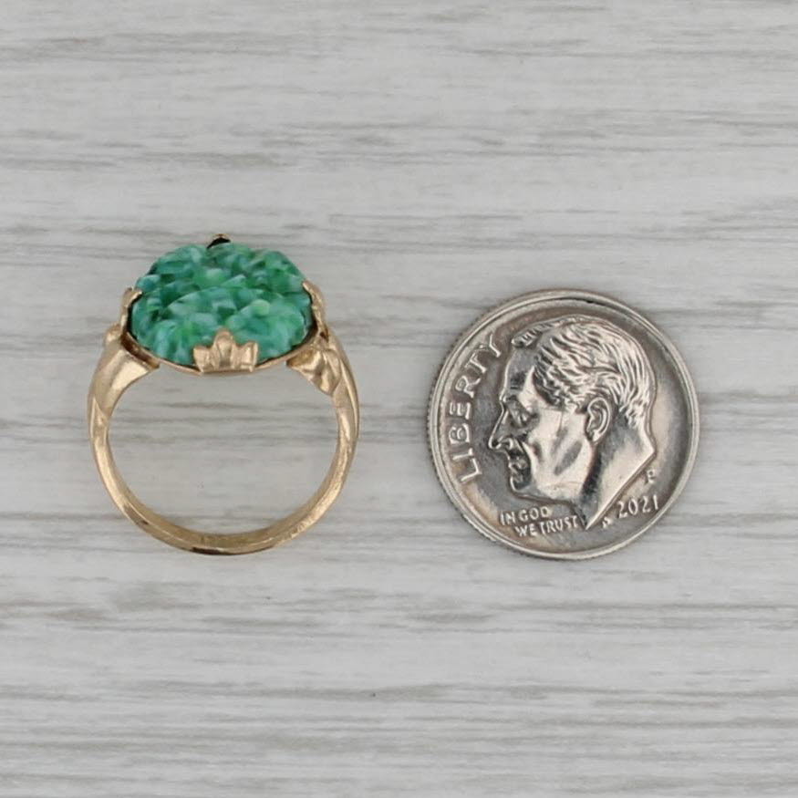 Vintage Pierced Marbled Green Glass Ring 10k Gold Filled