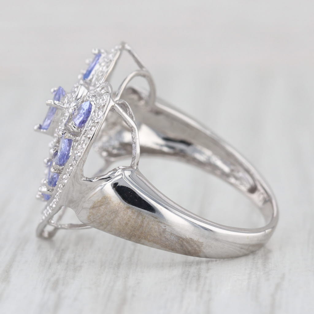 1.53ctw Tanzanite Diamond Halo Heart Ring 10k White Gold Cocktail Size 8.25