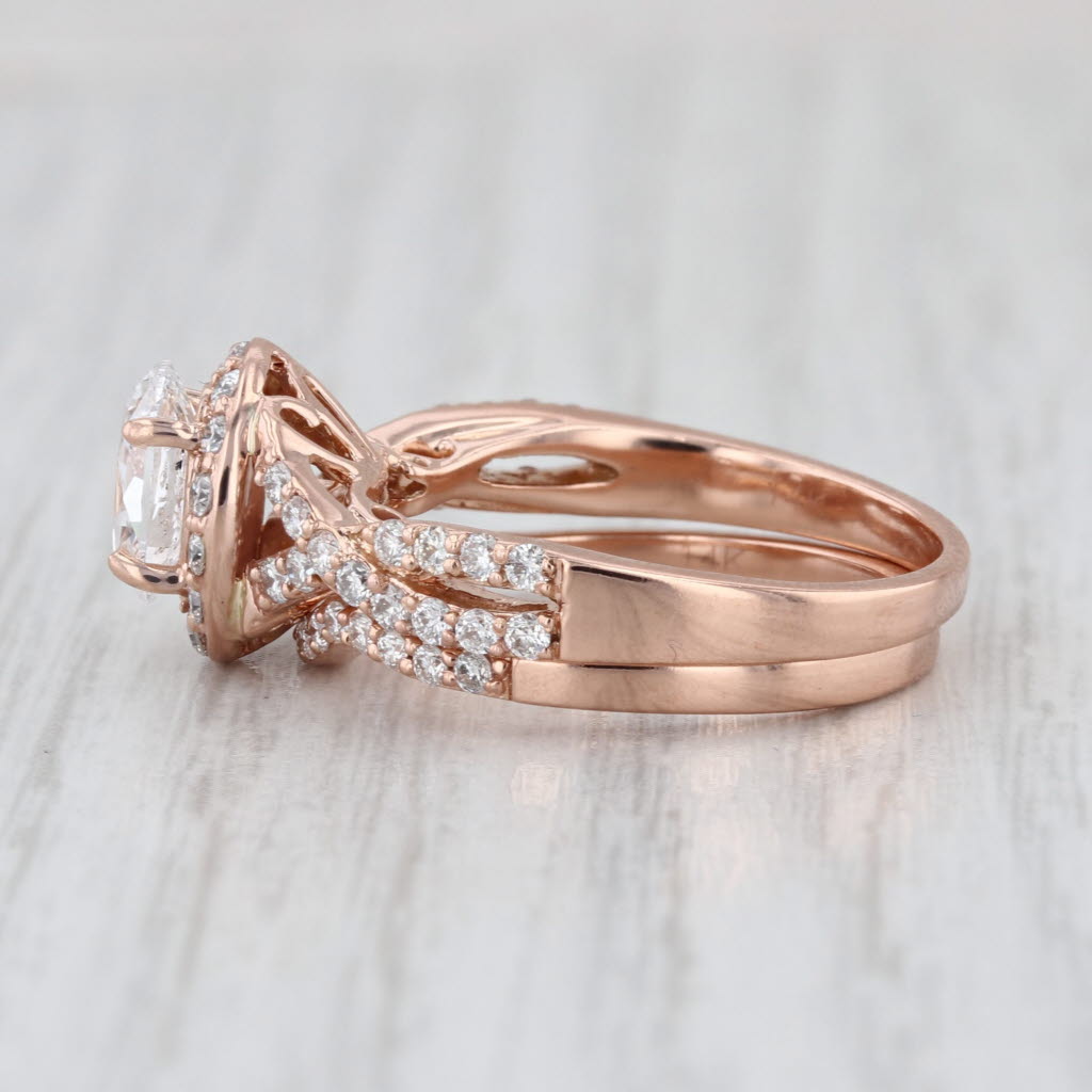 1.58ctw Oval Halo Engagement Ring Wedding Band Bridal Set 14k Rose Gold Size 7