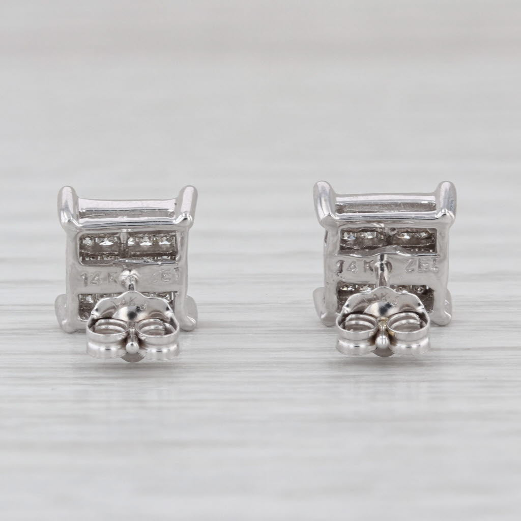 0.45ctw Princess Diamond Stud Earrings 14k White Gold Studs