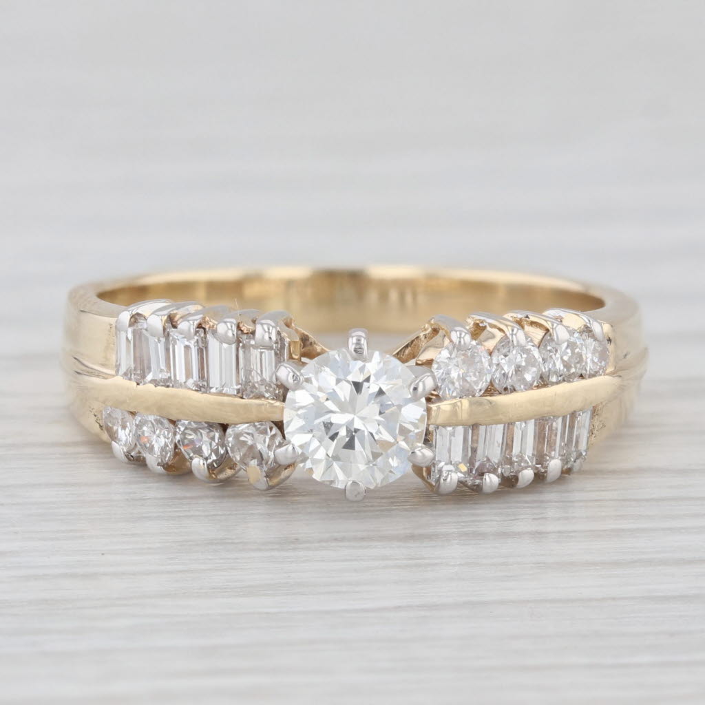 Light Gray 0.93ctw Round Diamond Engagement Ring 14k Yellow Gold Size 8