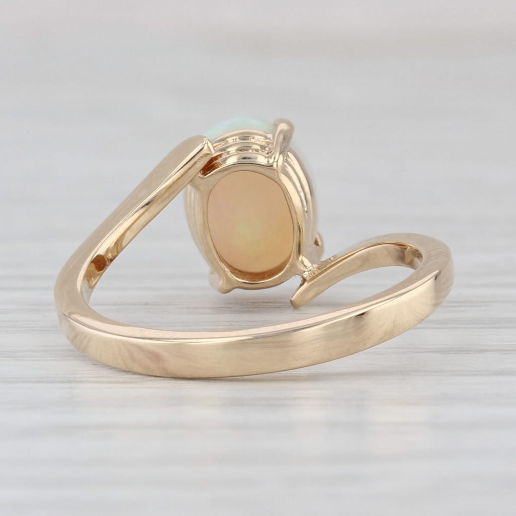 Oval Cabochon Opal Solitaire Bypass Ring 10k Yellow Gold Size 6.5