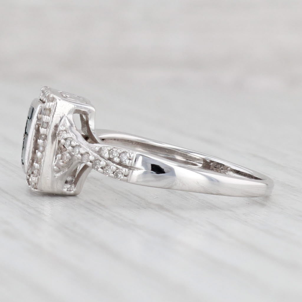 Light Gray 0.44ctw Princess Blue White Diamond Halo Ring 10k White Gold Sz 9.25 Engagement