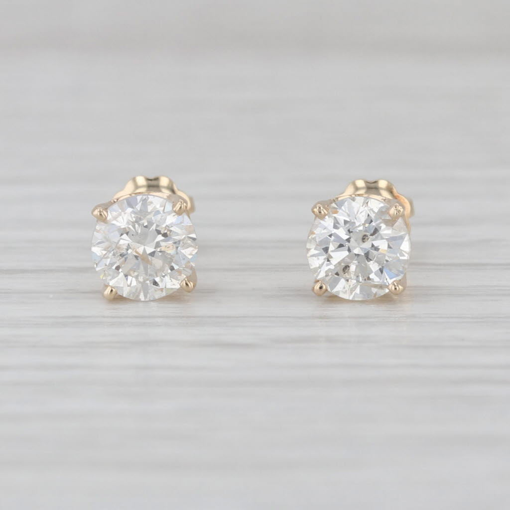 1.38ctw Diamond Stud Earrings 14k Yellow Gold Round Solitaire Studs