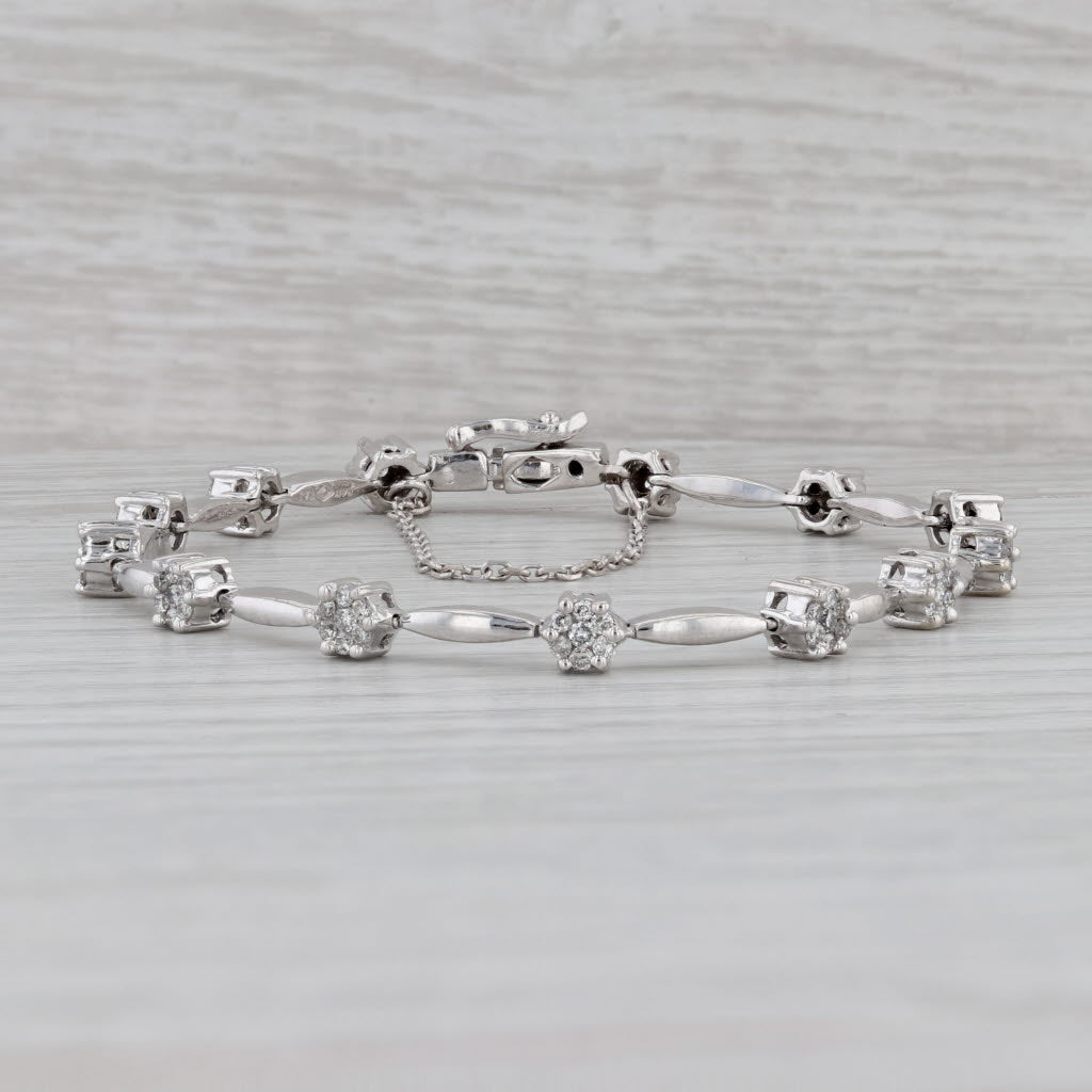 Gray 0.80ctw Diamond Bar Link Bracelet 14k White Gold 7" 4.5mm