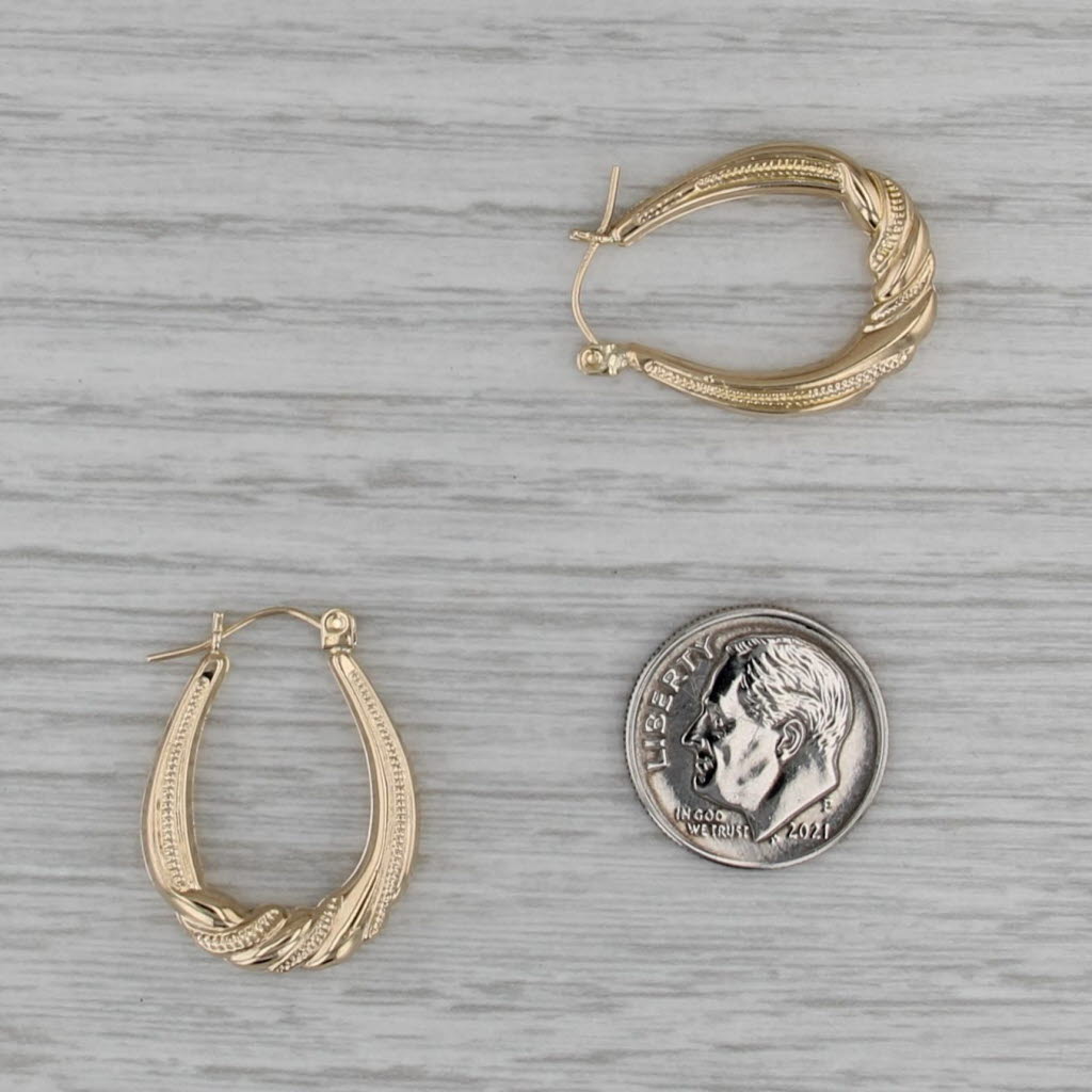 Oval Twist Hoop Earrings 14k Yellow Gold Snap Top Oval Hoops