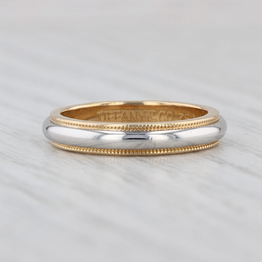 Tiffany & Co Wedding Band 18k Gold Platinum Ring 2-toned Stackable Size 5 w/ Box