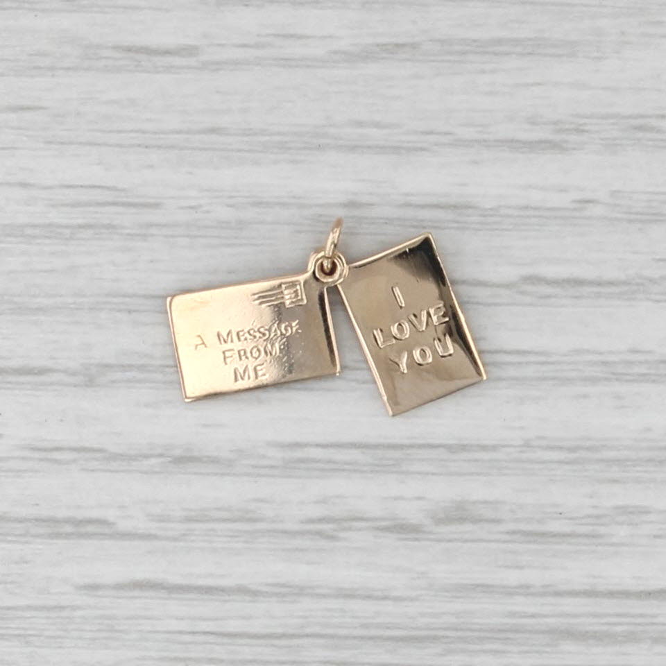 Vintage Love Letter Charm 14k Yellow Gold Small Drop Pendant Moving Parts