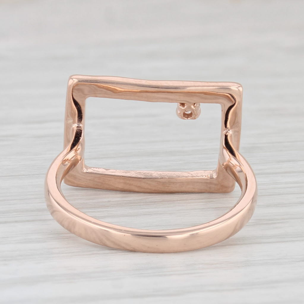Light Gray Diamond Accented Abstract Rectangle Ring Hammered 14k Rose Gold Size 6.75