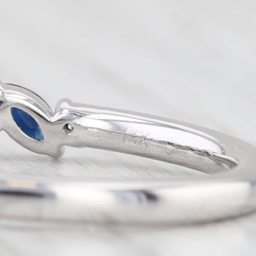 Light Gray 0.96ctw Diamond Sapphire Ring 14k White Gold Size 7.5 Stackable Wedding Band