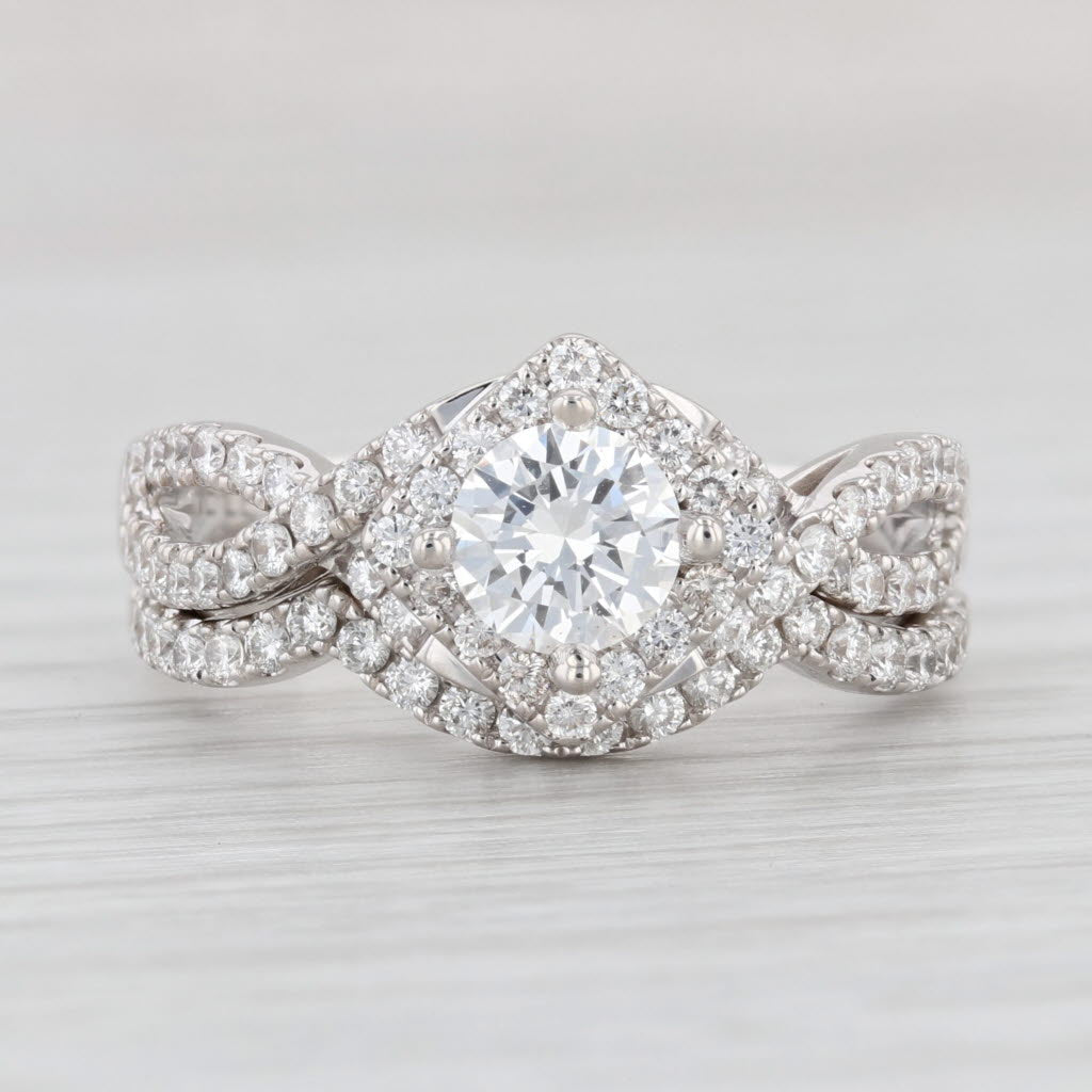 Light Gray 1.52ctw VS2 Leo Diamond Engagement Ring Wedding Band Set 14k Gold Round Halo GIA