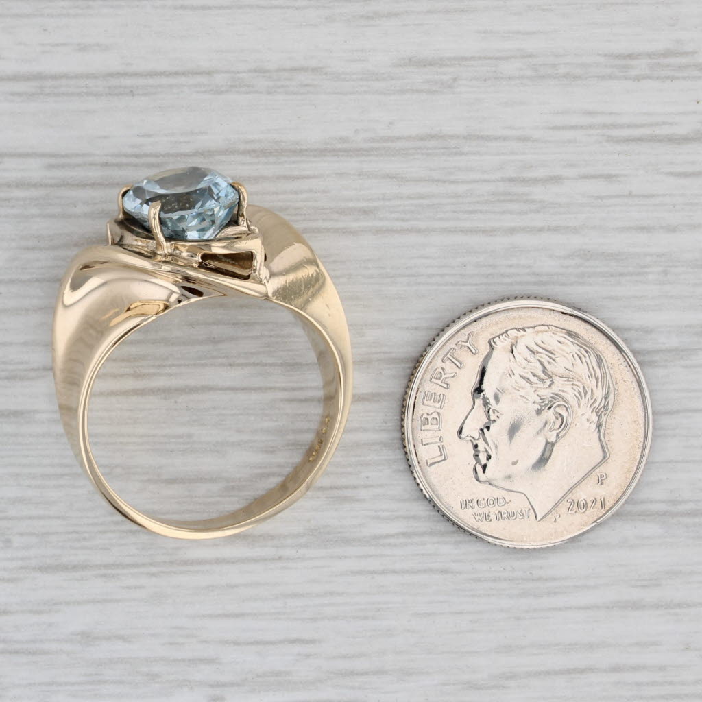 Gray 2.50ct Oval Aquamarine Solitaire Ring 10k Yellow Gold Size 7 Bypass