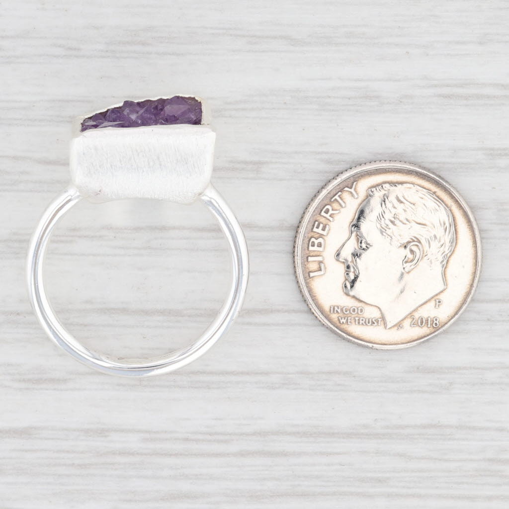 New Nina Wynn Druzy Amethyst Ring Sterling Silver Size 7 Gemstone Statement