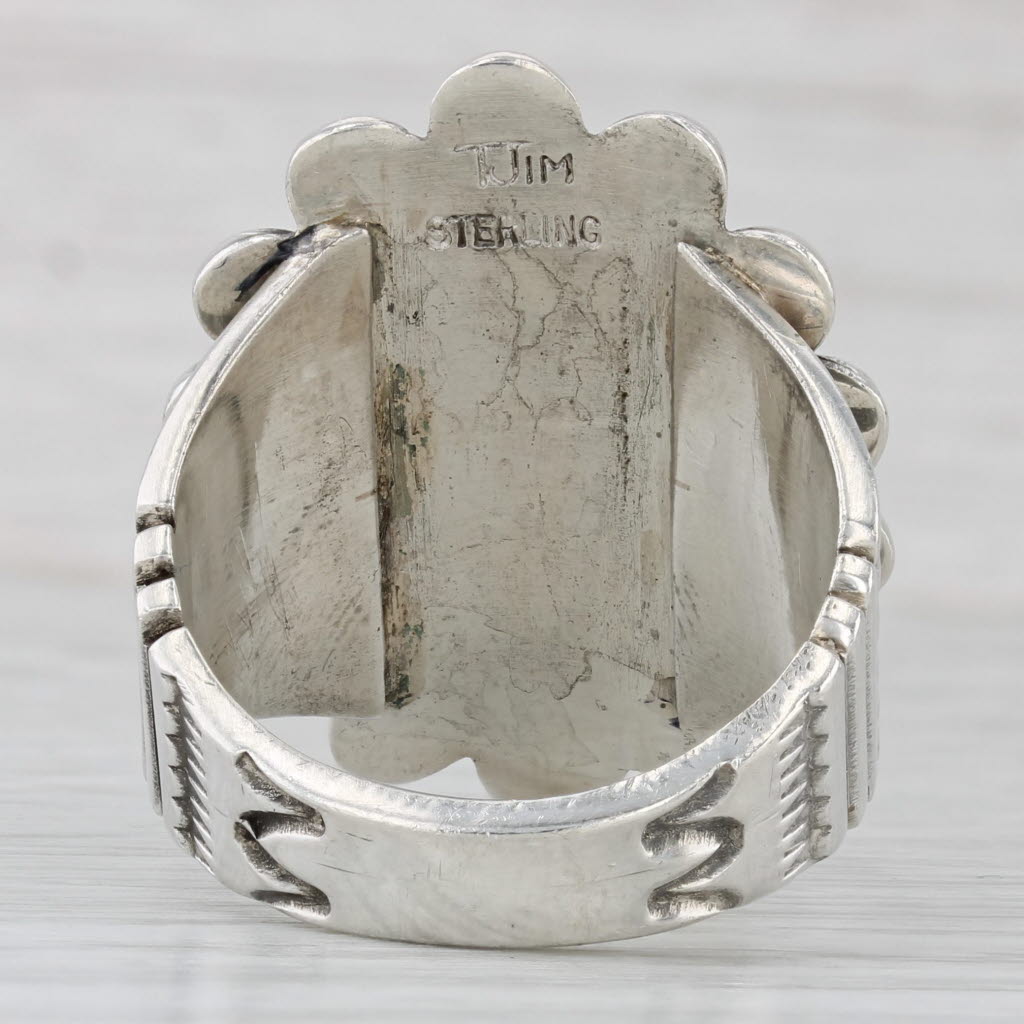 Gray Vintage Thomas Jim Navajo Native American Flower Ring Sterling Silver Size 12.5
