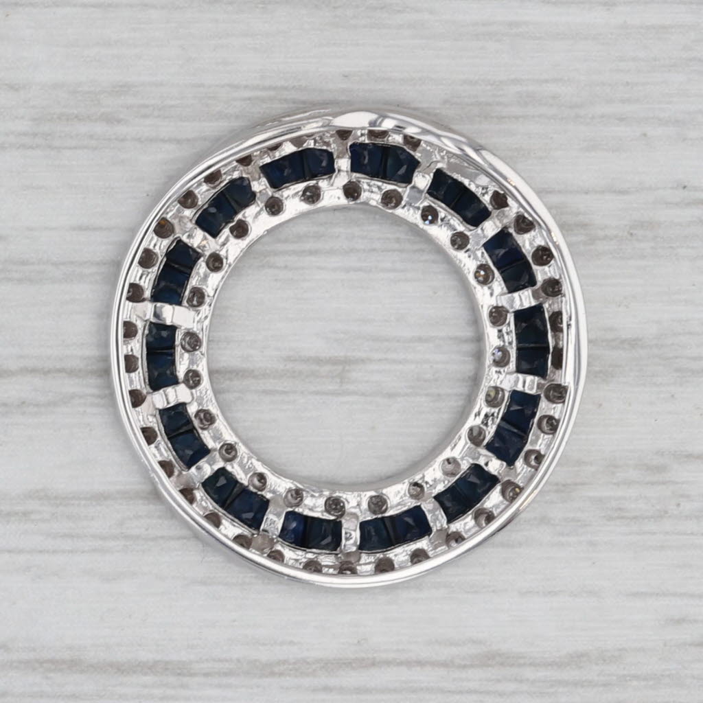 1.49ctw Blue Sapphire Diamond Eternity Circle Pendant 14k Gold Floating Drop