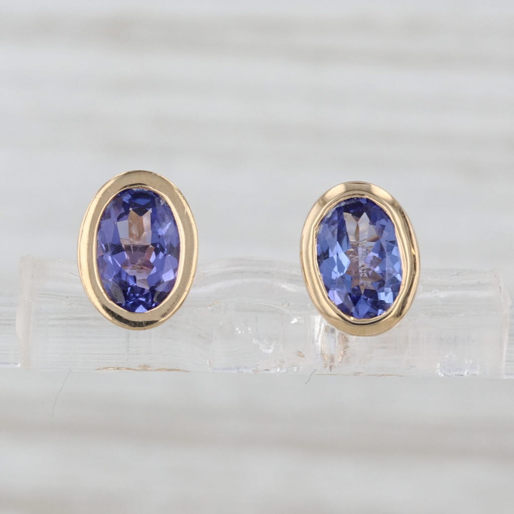 1.24ctw Tanzanite Oval Solitaire Stud Earrings 14k Yellow Gold Studs