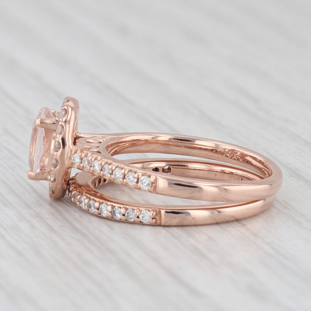 Light Gray 0.70ct Oval Morganite Diamond Halo Engagement Ring 14K Rose Gold Size 4.75