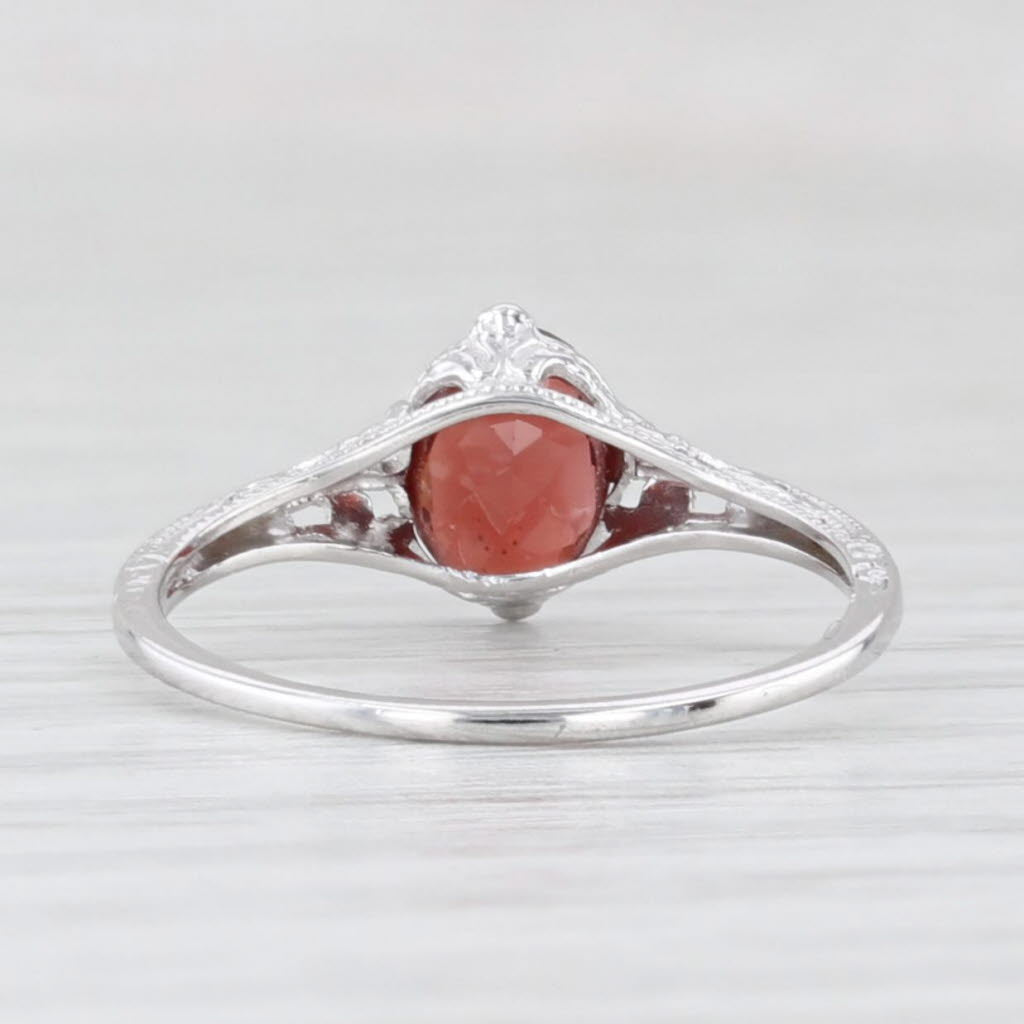 0.63ct Oval Solitaire Garnet Ring 10k White Gold Filigree Size 3.75 Vintage