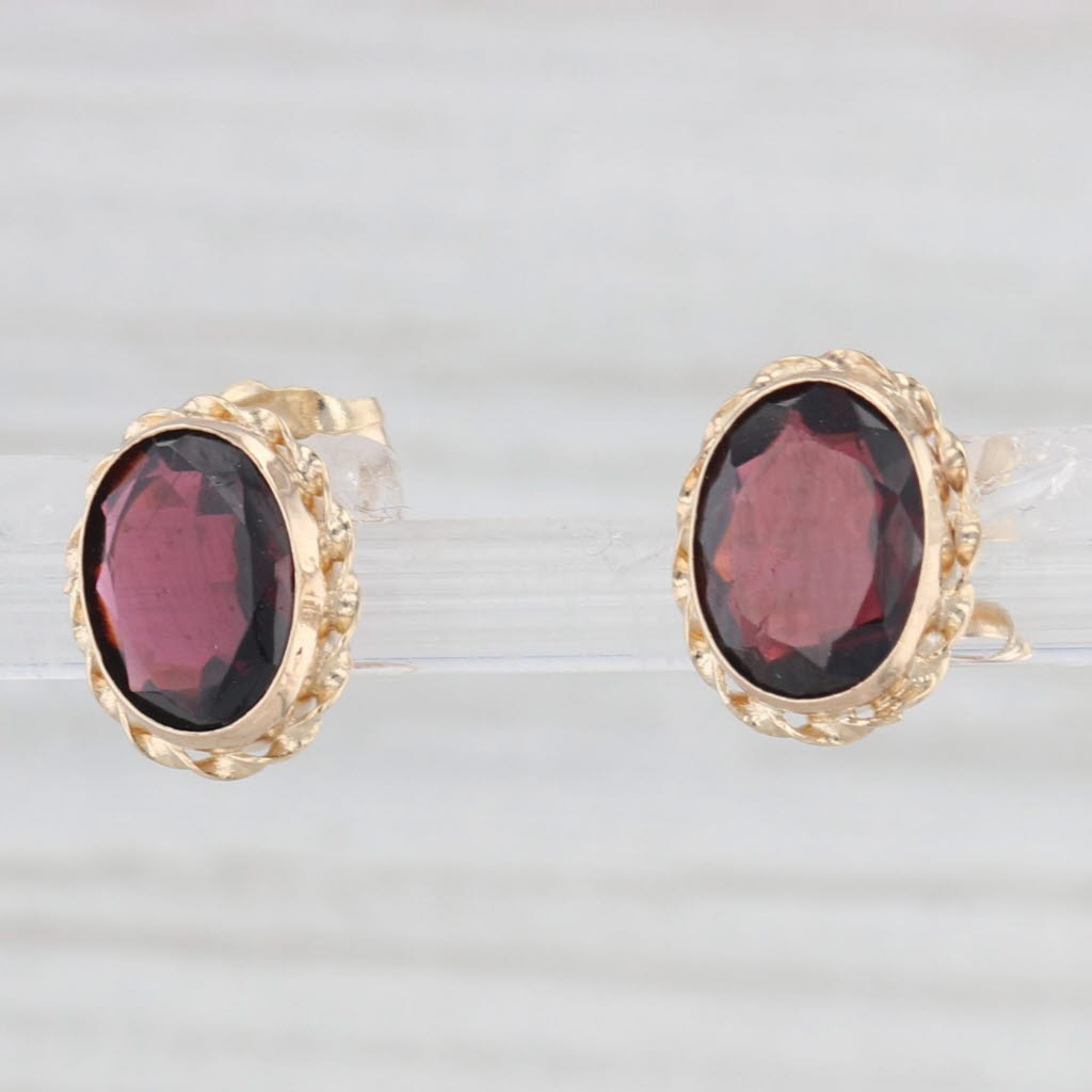 Light Gray 3ctw Oval Garnet Stud Earrings 14k Yellow Gold