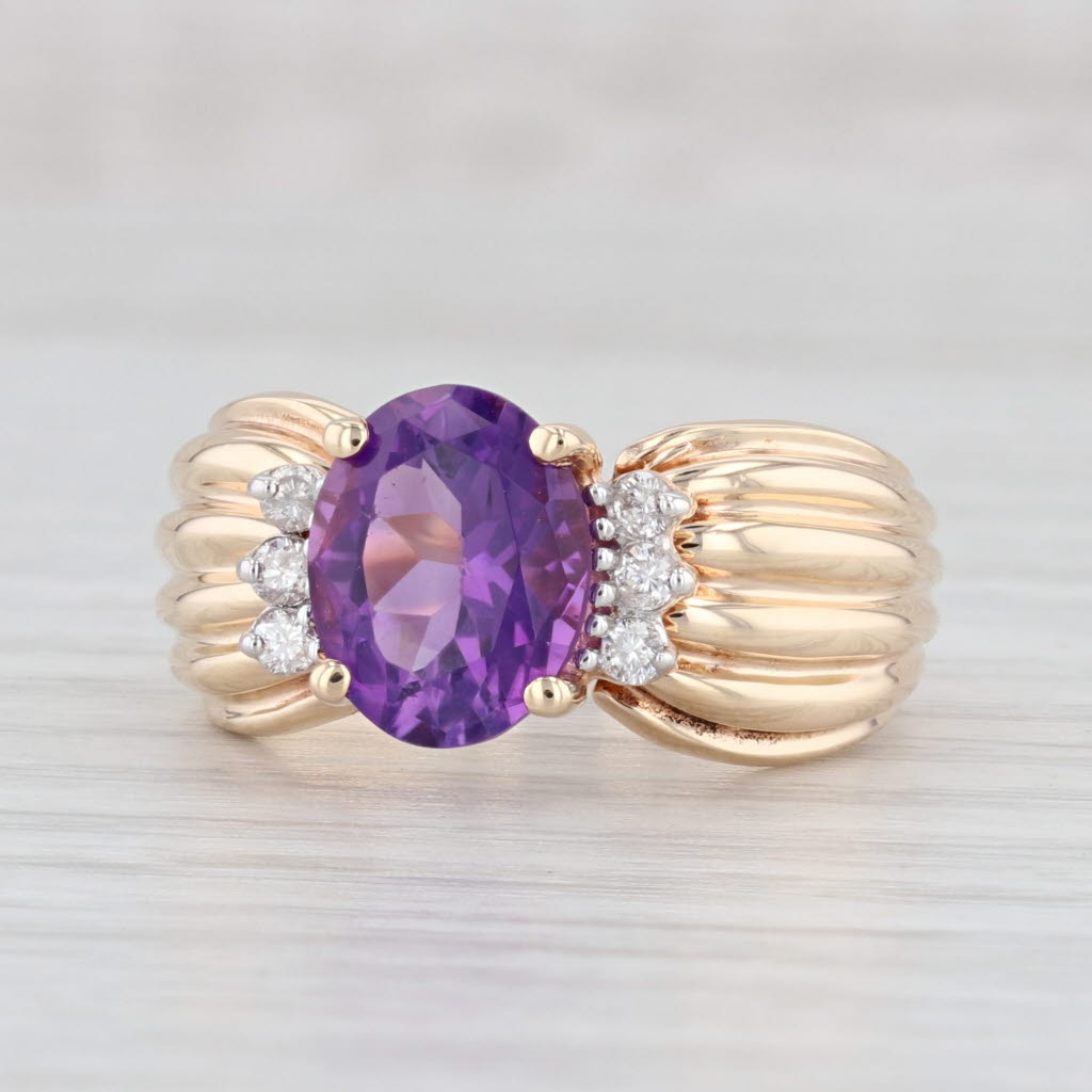 Light Gray 2.49ctw Oval Amethyst Diamond Ring 14k Yellow Gold Size 7