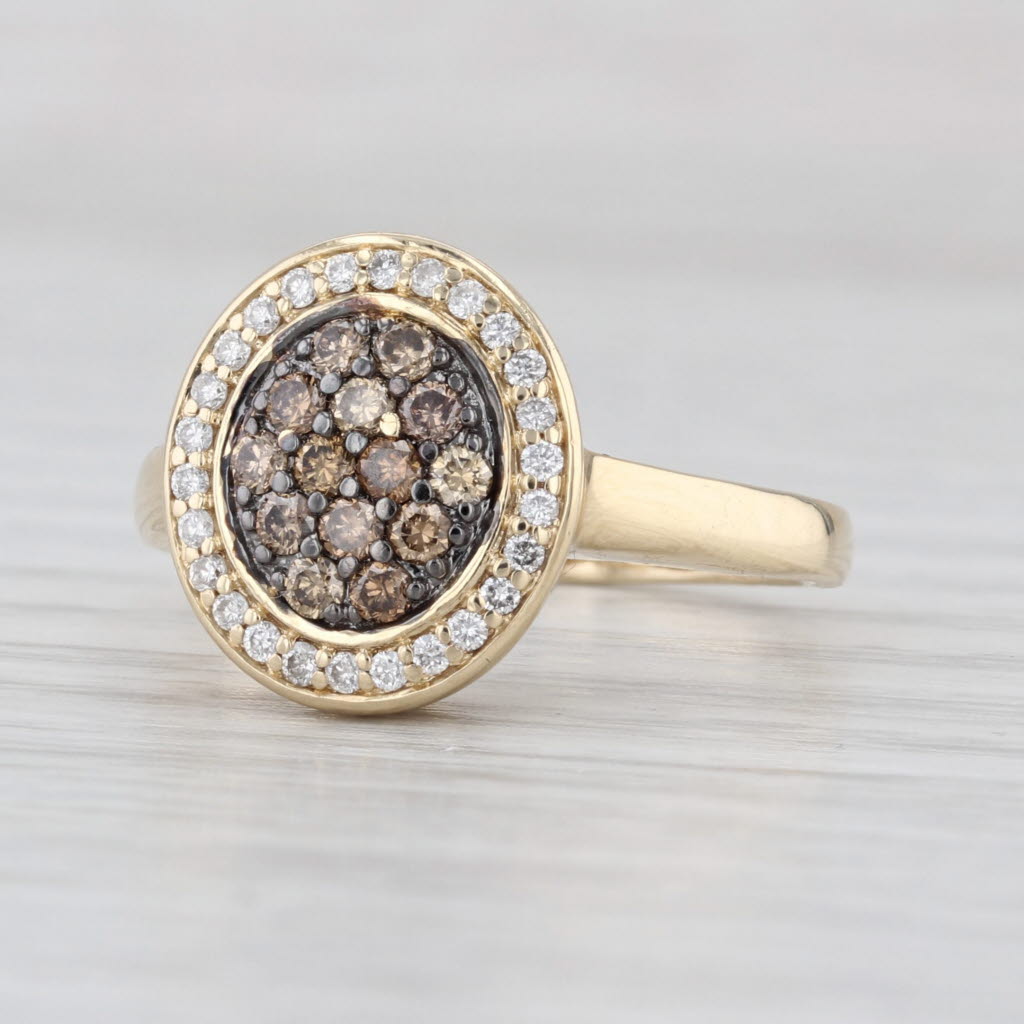 0.40ctw Brown & White Diamond Halo Ring 10k Yellow Gold Size 7.25