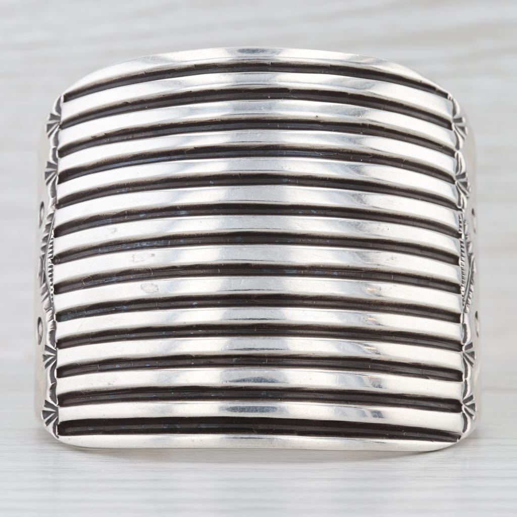 Elvira Bill Large Statement Cuff Bracelet Sterling Silver Navajo Native American