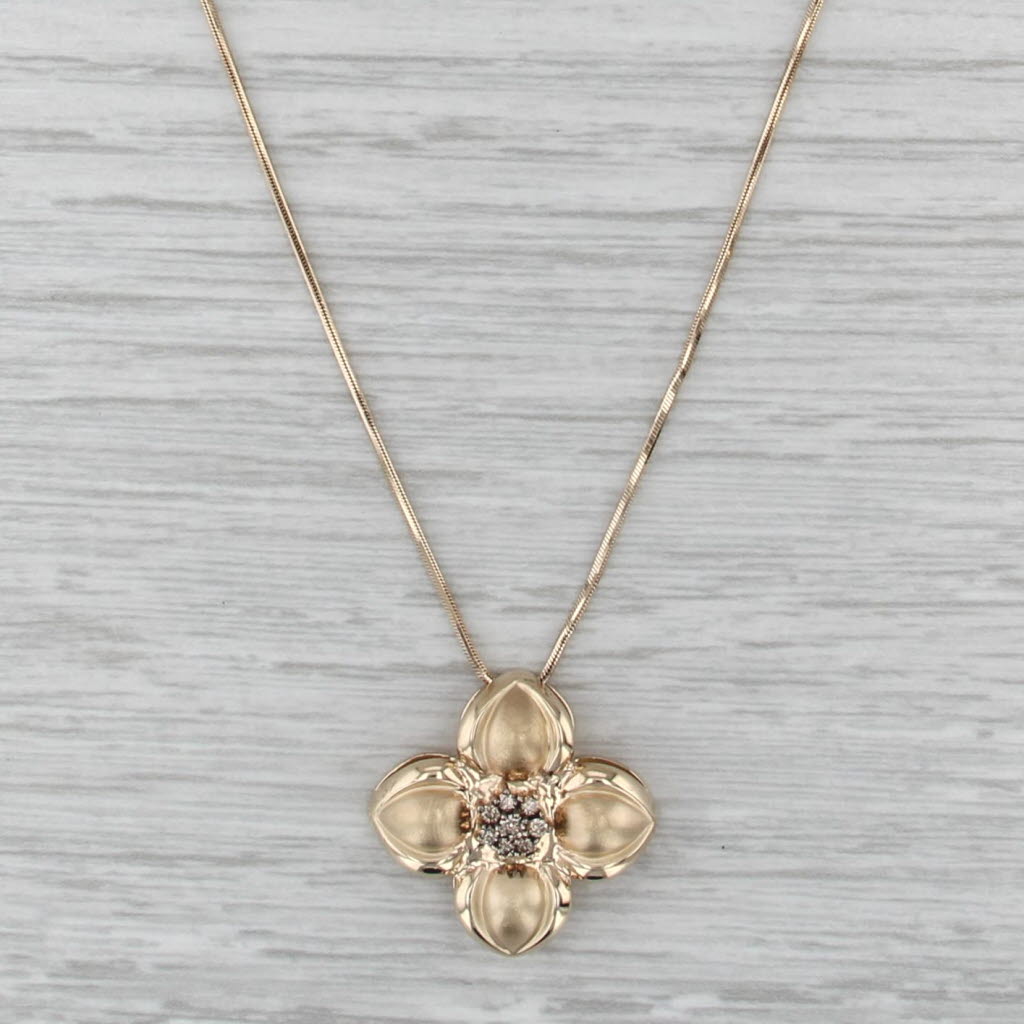 0.13ctw Diamond Cluster Flower Penedant Necklace 14k Gold 16" Box Chain