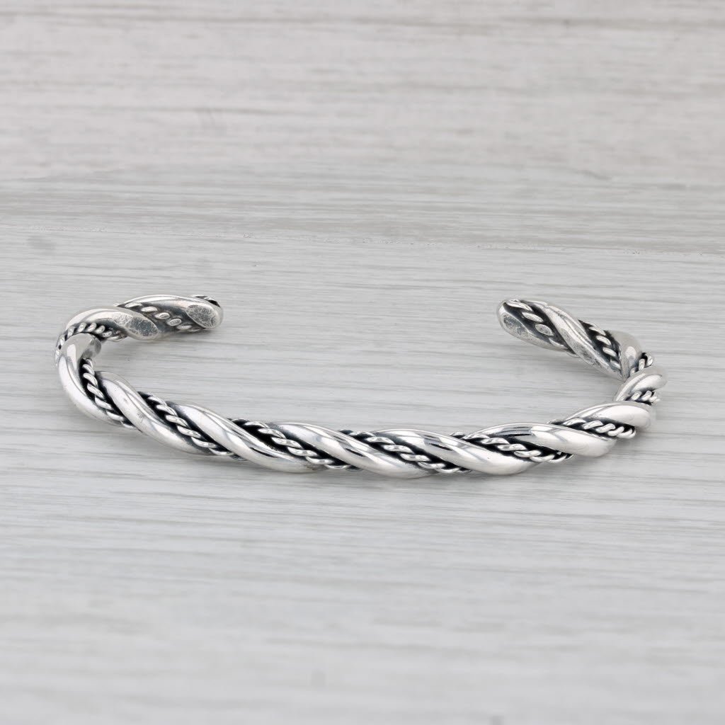 Gray Woven Cuff Bracelet Sterling Silver 6.75" 5.1mm